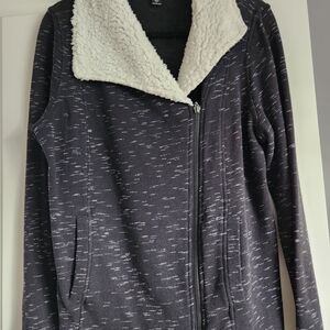 Kensie Black and White Teddy Jacket with Plush Collar